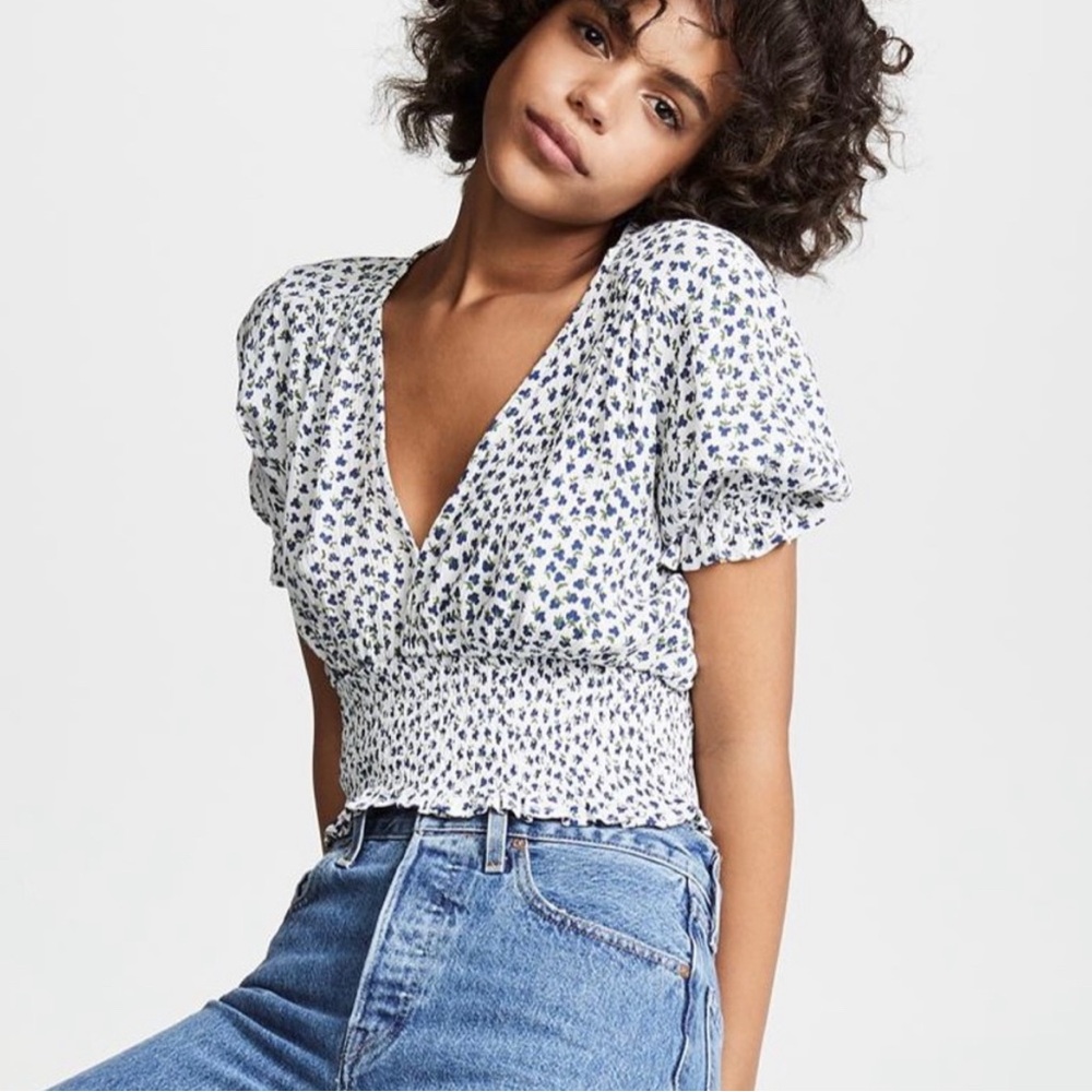 Faithful the Brand ruffle floral crop top with deep V neck